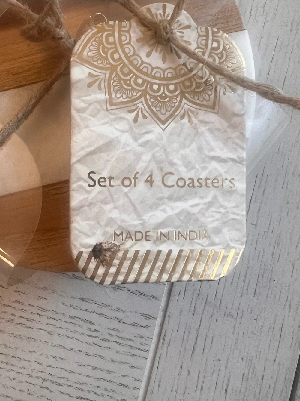 Round Marble and Wood Striped Coasters - Set of 4 NWT